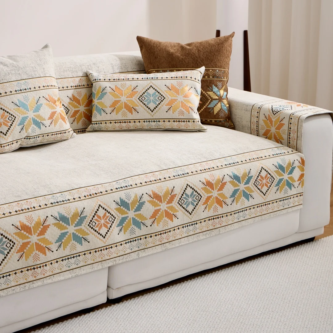 1 Stück Bohemian Jacquard Chenille Sofa Handtuch Boho Stil Sofabezug für alle Jahreszeiten Wohnzimmer Couch Möbelschutz Dekor – Detail 9