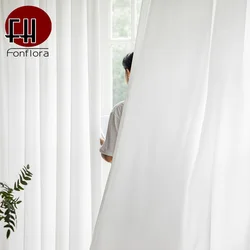 Fonflora Solid White Thick Chiffon Tulle Window Curtains Hall Drapes Sheer Curtains for Living room Bedroom Partition Opaque