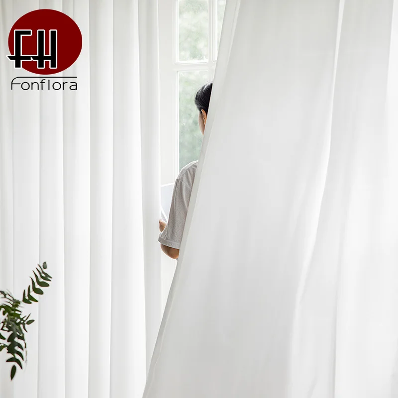 Fonflora Solid White Thick Chiffon Tulle Window Curtains Hall Drapes Sheer Curtains for Living Room Bedroom Partition Opaque