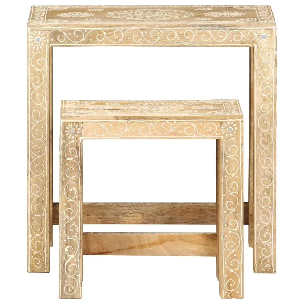 2-Piece Hand-Painted Wood Side Table Set – Stylish & Durable Decor