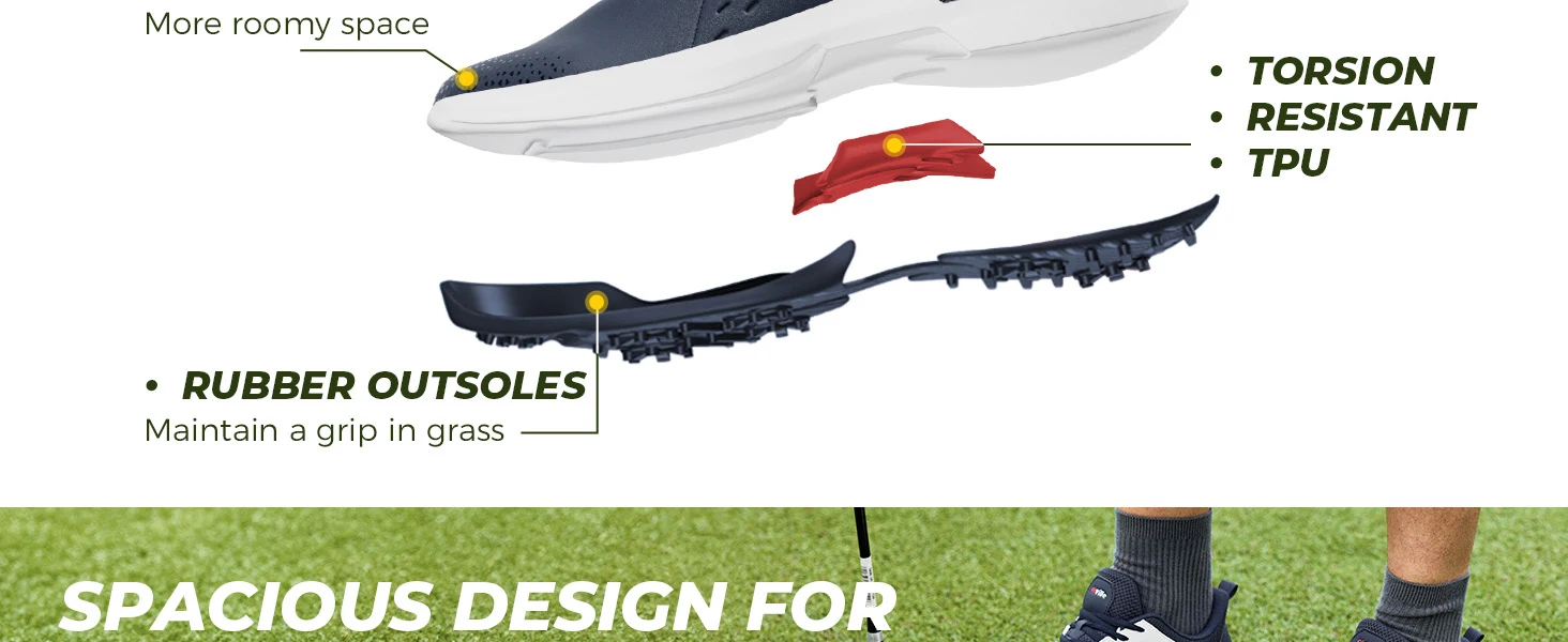 FitVille Extra Breite Herren-Golfschuhe Wasserabweisende Golf-Sneaker Lässige Rutschfeste Golfer-Trainingsschuhe mit Gewölbeunterstützung – Detail 6