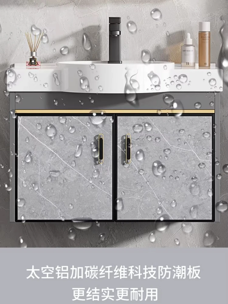 

Комбинированный шкаф для ванной из космического алюминия с интегрированной керамической раковиной для малогабаритных квартир