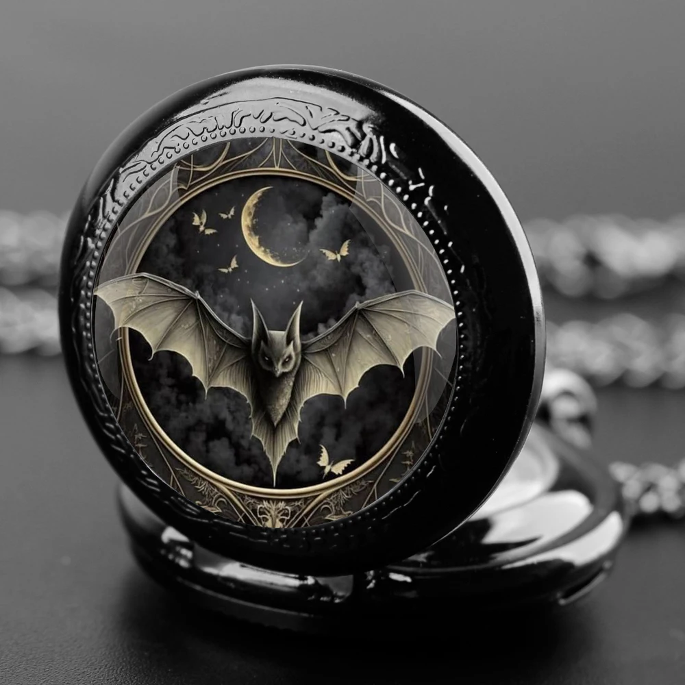 

Bat Design Glass Dome Quartz Pocket Watch With Durable Chain Arabic Numeral Dial For Men And Women Creative Gifts