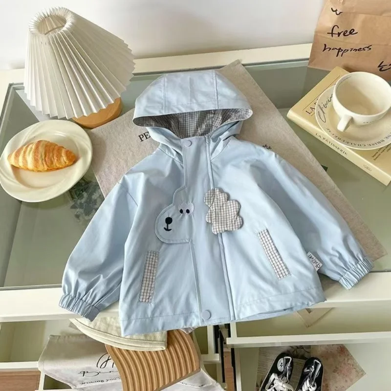 

1-6Years Spring Autumn Girl Hooded Jacket Cartoon Fashion Handsome Baby Windbreaker Coat Long Sleeves Zipper Outerwea
