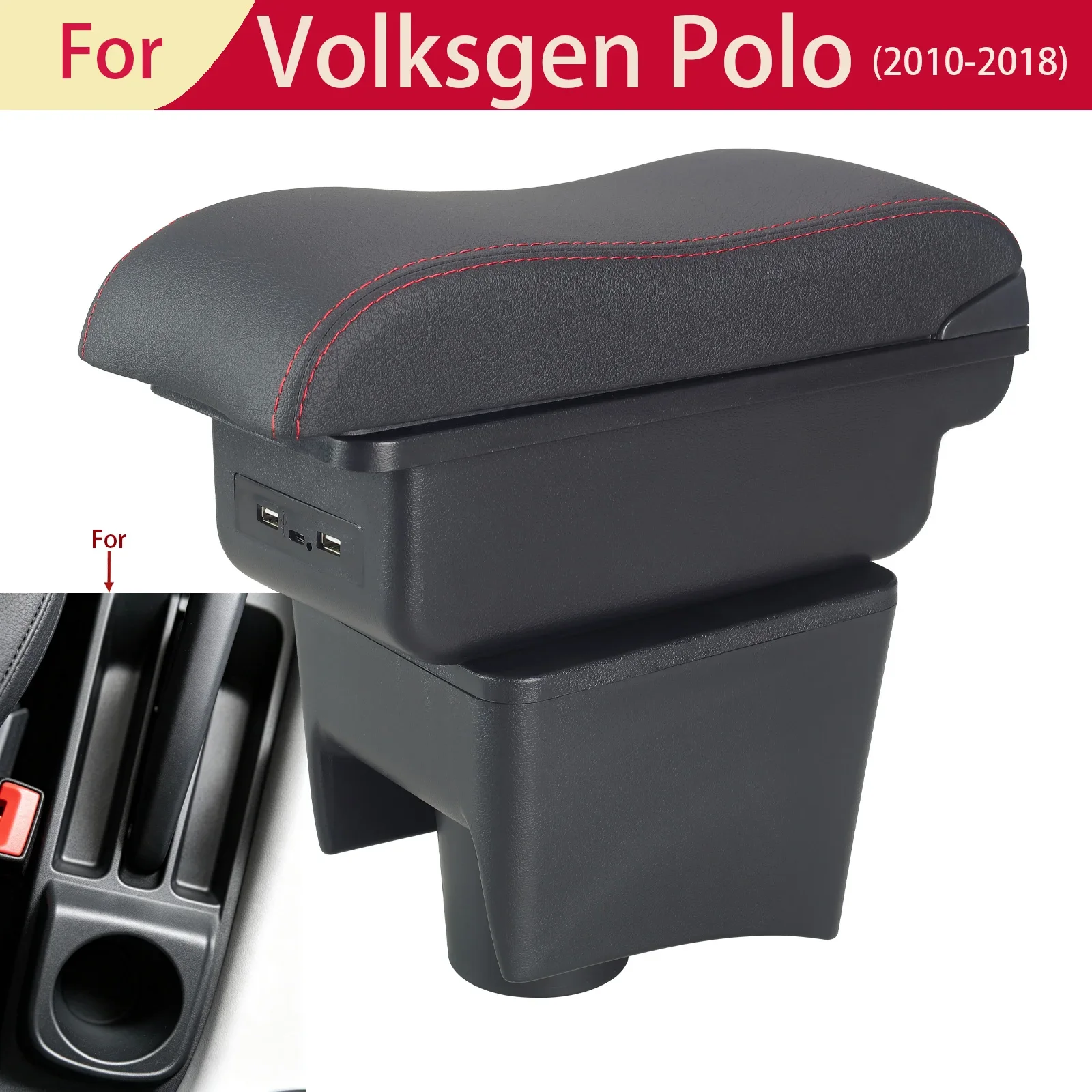For Volkswagen POLO Armrest Box for VW POLO Mk5 6R Vento Car Armrest Box 2010-2018 Interior Storage Box Retrofit Car Accessories