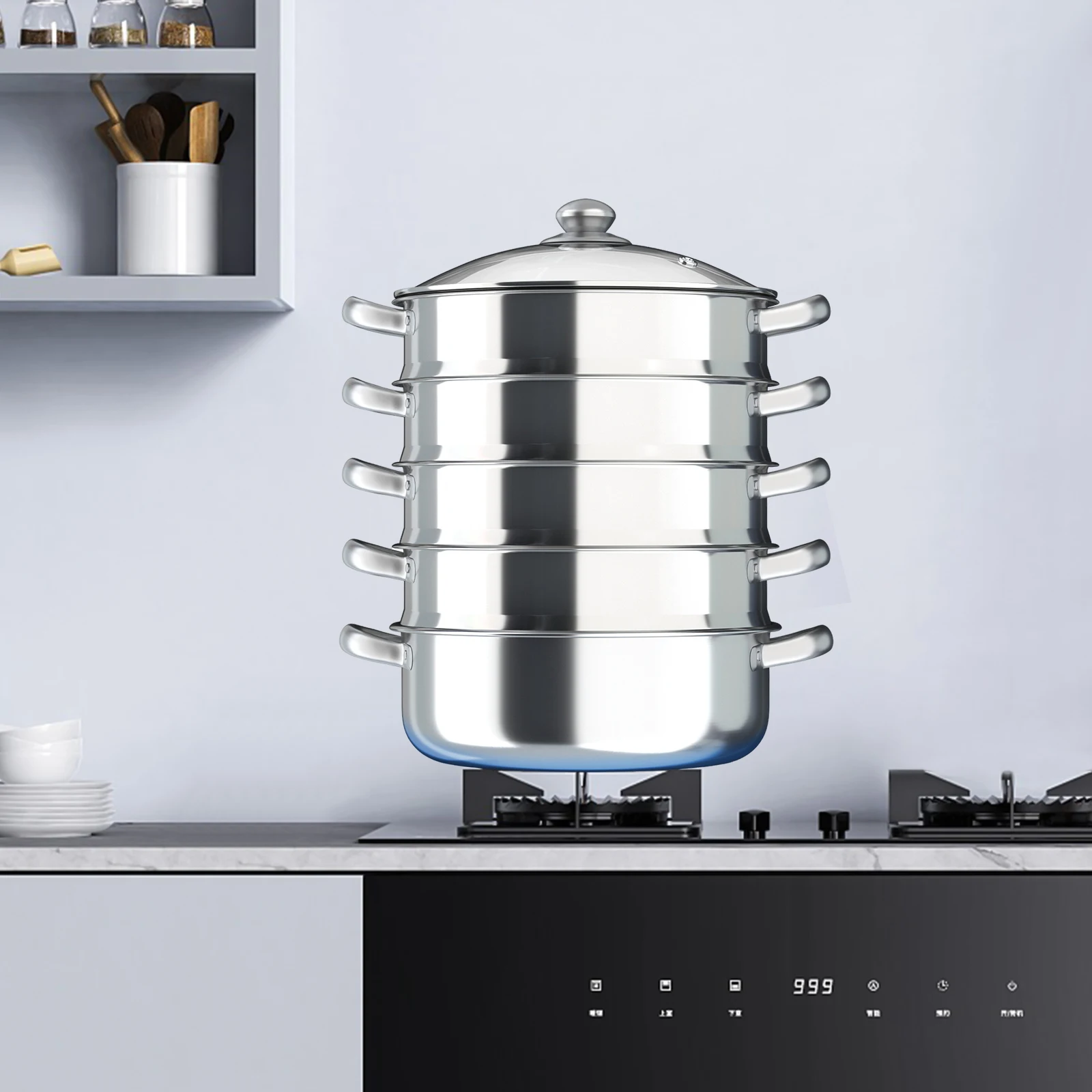 

11.81in 5-Layer Stainless Steel Steamer Pot Multi-Layer Stackable Large Capacity Healthy Steam Cooking for Dumplings Vegetables