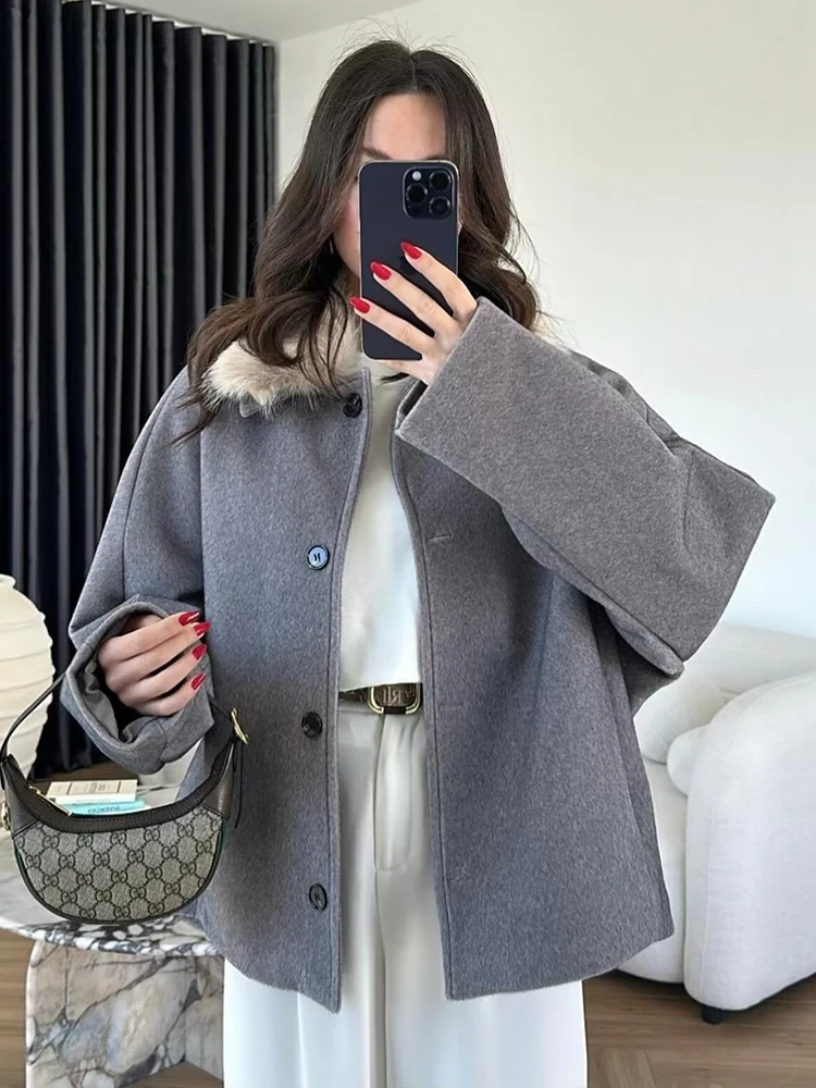 Nouveaux vêtements d'extérieur polyvalents à la mode ﻿   Manteau femme 2025 automne hiver mode manches longues col fausse fourrure veste Simple décontracté