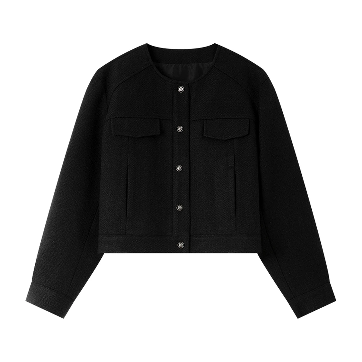 VIMLY Schwarze Jacke für Damen, 2025, Herbst-Safari-Stil, Rundhalsausschnitt, lange Ärmel, Damenmäntel, elegant, lose Knöpfe, weibliche Oberbekleidung M8795