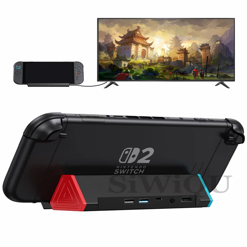 switch-2用ポータブルtv充電ドックステーション、4k@120hz-hdmiアダプター-type-cポート-usbポート搭載ゲームコンソール充電ベース