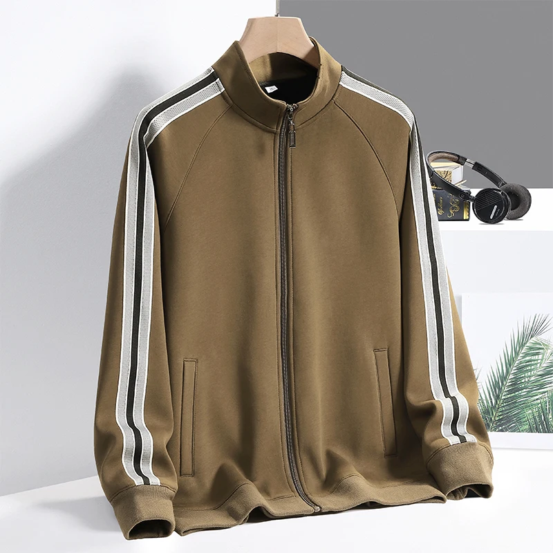 

Новая мужская толстовка-кардиган на весну-осень 2025 года, модная, с цветными вставками, воротником-стойкой, повседневная, спортивная, в стиле байкерский, с открытыми молниями