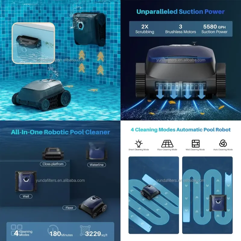 Automatic Wall Climbing Cordless Pool Cleaner Robot Robotic Pool Cleaner Swimming Pool Cleaning Robot