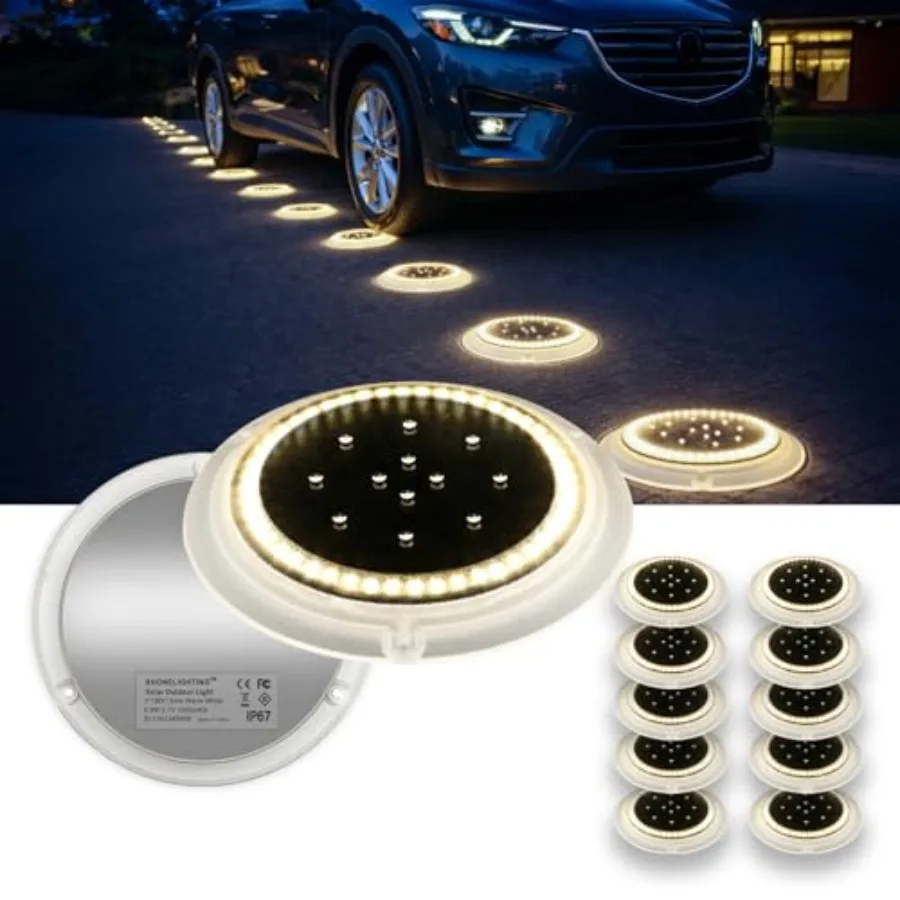 

Solar Driveway Lights Super Bright 48 LED Disc Lights Flat Low Profile IP67 Ground Lights Easy Install for Pool Deck Dock Pathw