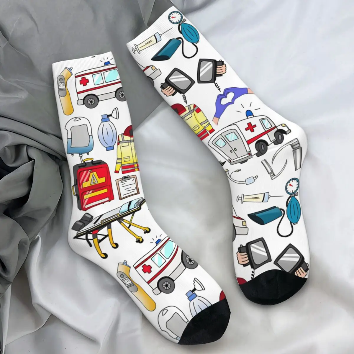救急救命士医療テーマ漫画パターン靴下カジュアルストッキング冬抗汗ユニセックス男性靴下快適なサイクリング靴下