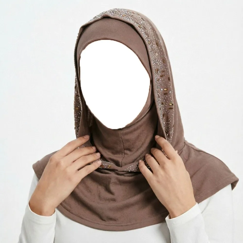 Fashion Rhinestone Decor Instant Hijab Cap Soft Elastic Easy Wear Pull on Hijab Breathable Lightweight Head Wrap Hat Prayer Wear