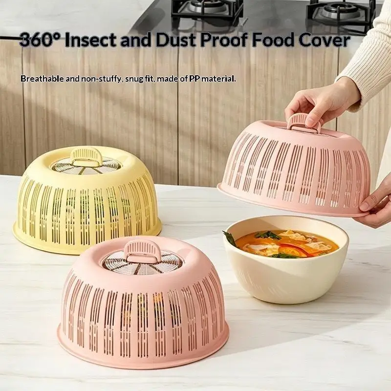 Plastic Food Cover with Breathable Ventilated Design, 2-in-1 Protective Colander for Produce Leftovers Kitchen Use