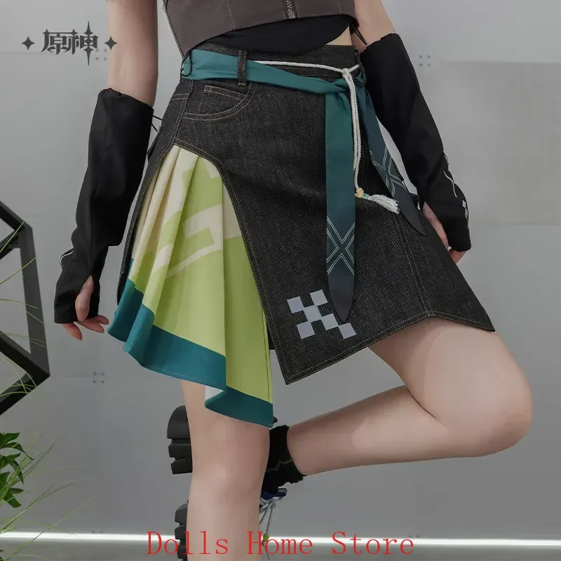 

MiHoYo Official Original Genshin Impact Kinich Theme Impression Lrregular Patchwork Denim Short Skirt Women Kinich Skirt