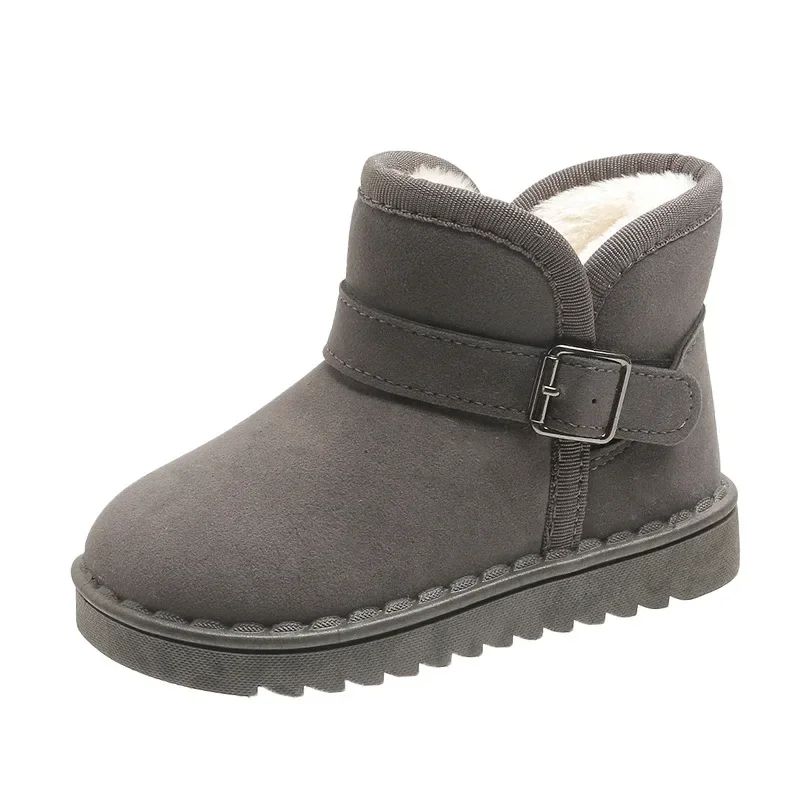 Child Fleece-Lined Thick Cotton Shoes Flat Non-Slip Mid-Calf Short Boots Girls Boys Students Outdoor Casual Wear-Resistant Boots