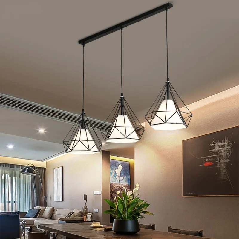 Nordic Modern จี้เพชรโคมไฟ Originality ห้องนั่งเล่นห้องนอนตกแต่งห้องโคมไฟระย้า Simple ผ้าเหล็ก LED Light