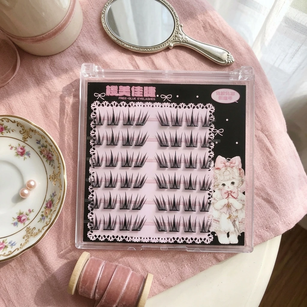 6 Rows 48 Cluster C Curl False Eyelashes Glue-free Segement Fairy Korean Style Eyelash Extensions Natural Long Thicken Lashes