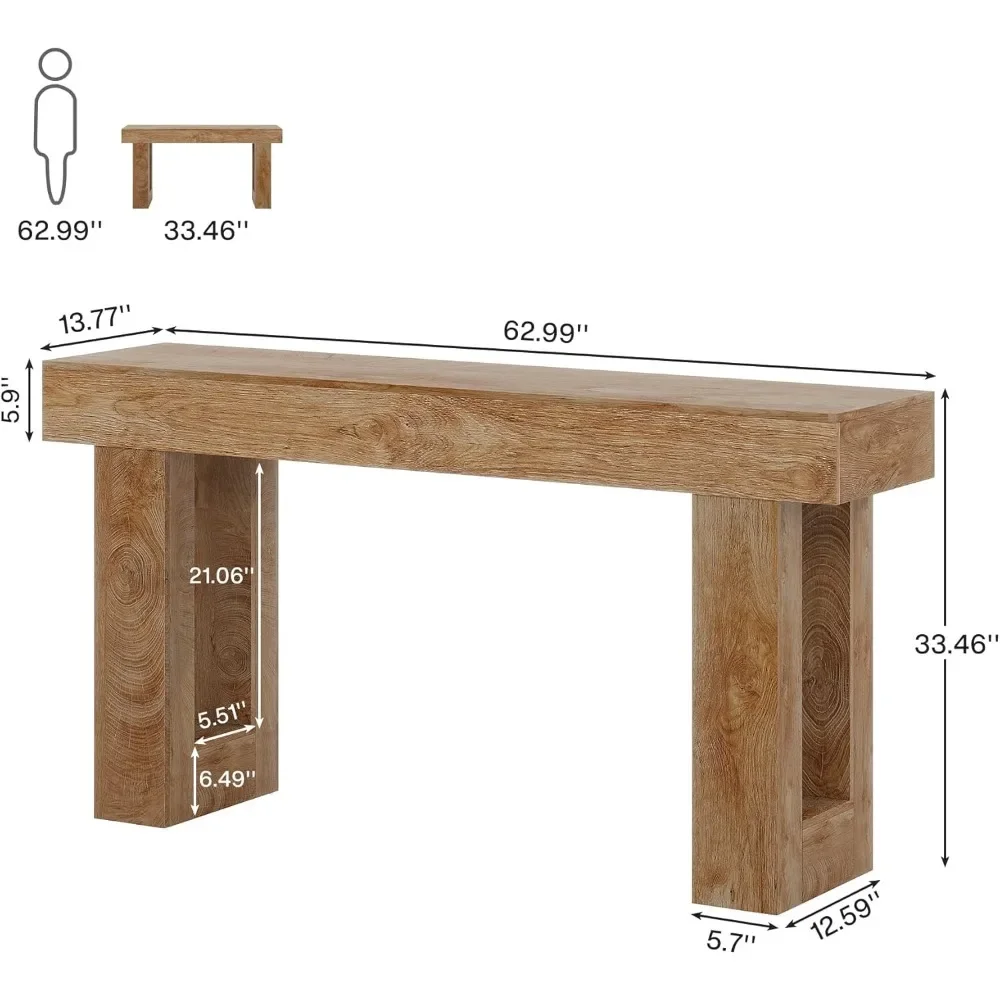 Mesa consola de granja, mesa de sofá estrecha de 63 pulgadas de largo detrás del sofá, mesa de entrada rectangular de madera para sala de estar