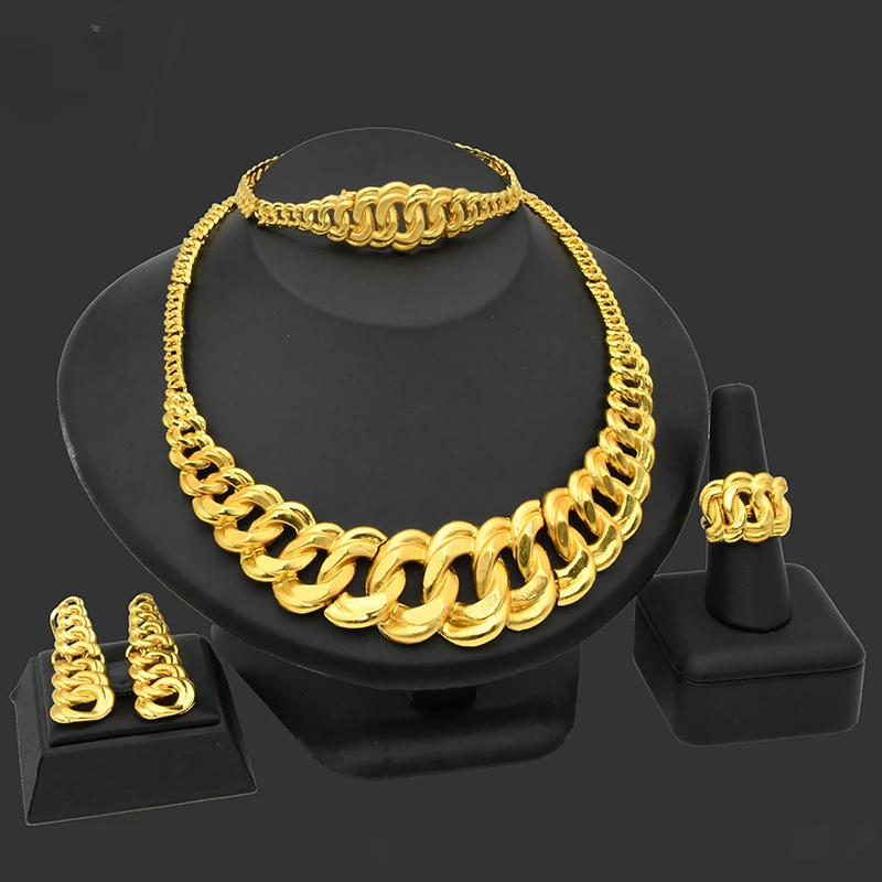 

Luxury Dubai Gold Color Jewelry Sets For Women Indian Necklace & Earrings Arab African Nigerian Bridal Jewellery