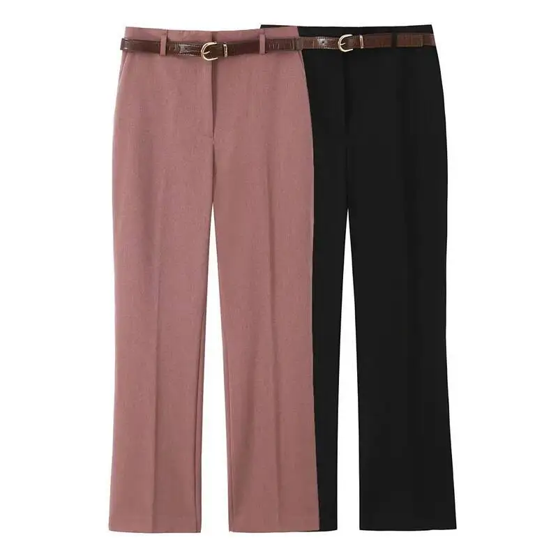 2025 Autumn New Straight-Leg Pants With Gentle Pink, Classic Black – Belt Accentuates Long Legs