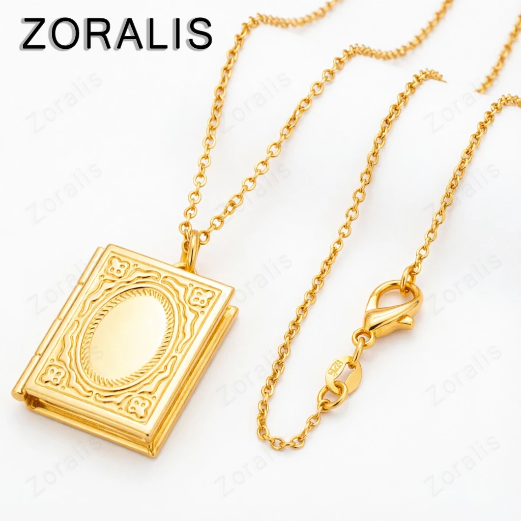 18K Gold Book Photo Frame Pendant Necklace For Women necklaces Fashion Party Wedding Jewelry Birthday Gift