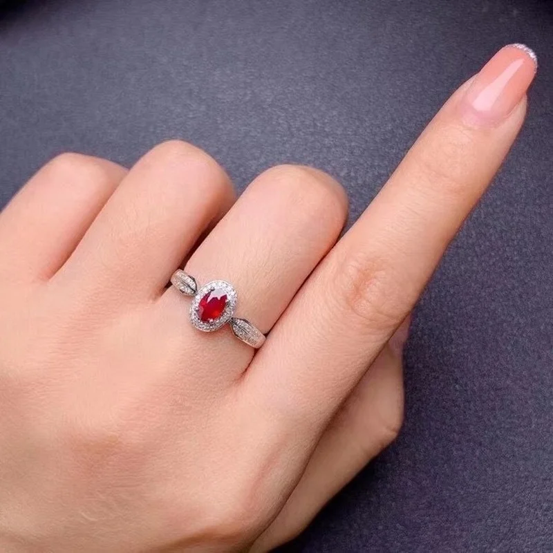 Cincin Rubi Alami 925 Gaya Perak Murni Sederhana Warna Indah Asli Anillos De Matrimonio Pareja En Oro 14 K