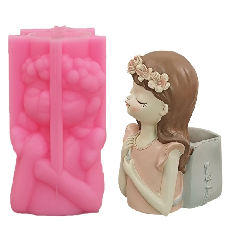 

Y1UB Backpack Girl Flowerpot Storage Mold Trinket Holder Tool DIY Home Decor Mold