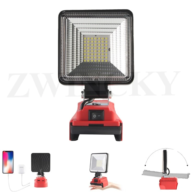 

1 шт. беспроводной светодиодный рабочий фонарь для Milwaukee, аккумулятор 18 В, светодиодный прожектор с зарядкой через USB и Type-C для аварийной мастерской на открытом воздухе