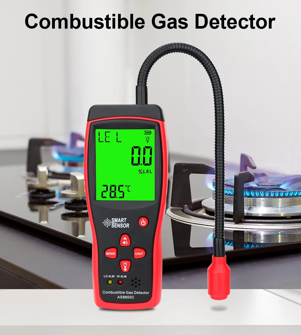 Tragbarer Gasleckdetektor 0-10000PPM mit Ton- und Lichtalarm, Messgerät für brennbare Gase, Tester für Erdgas, Methan und Rauchgas – Detail 1