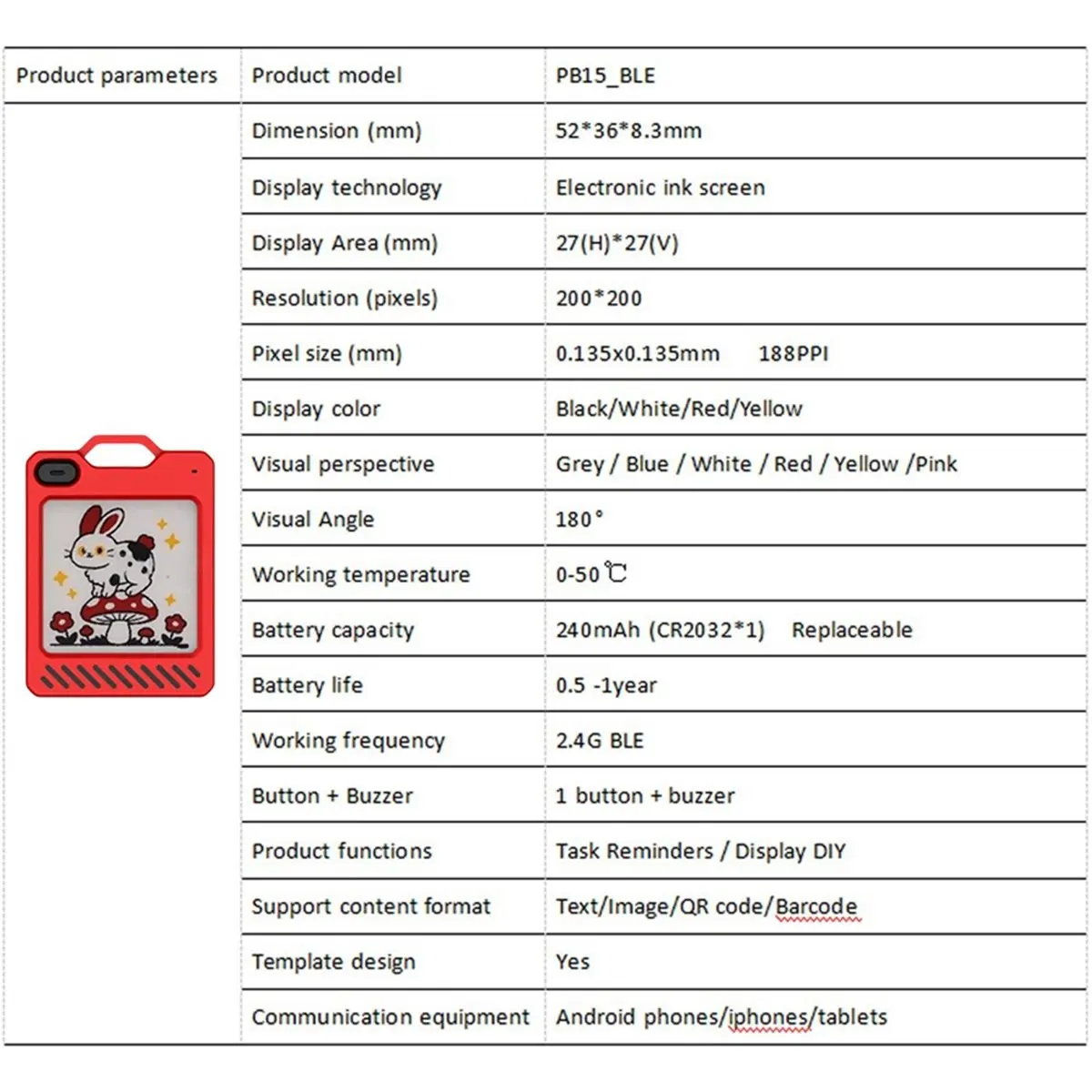 Keyring 1.54-Inch 4 Color Display Keychain Screen BLE Electronic Badge Luggage Tag Pet Locator A