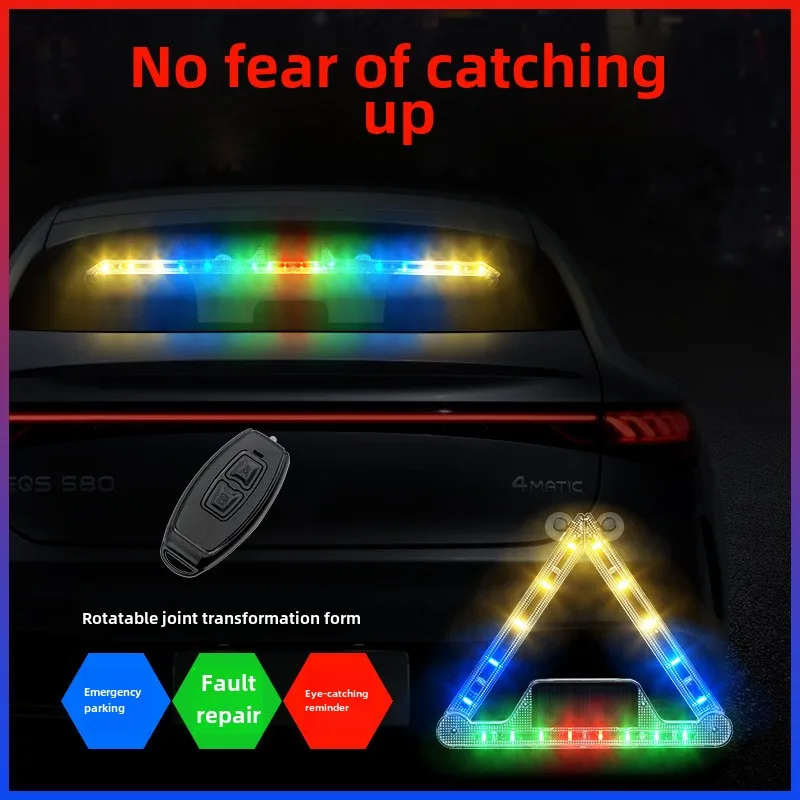 Solar Car Visor Strobe Flashing Lamp Interior Windshield LED Decoration Lamp Triangle Frame Emergency Parking Signal Strobe Lamp