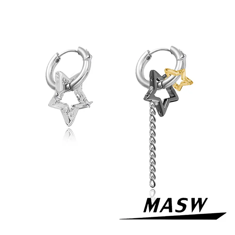 MASW Original Design High Quality Asymmetrical Star Metal Earrings For Women  Gifts Fashion Accessories Hot Selling Jewelry