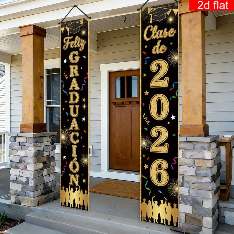1 Paar, 2D flache, spanische Vorhängende Dekorationen zum Thema Abschlussfeier 2026, Partybanner zum Feiern des Abschlusses, Hängedekorationen, wsj