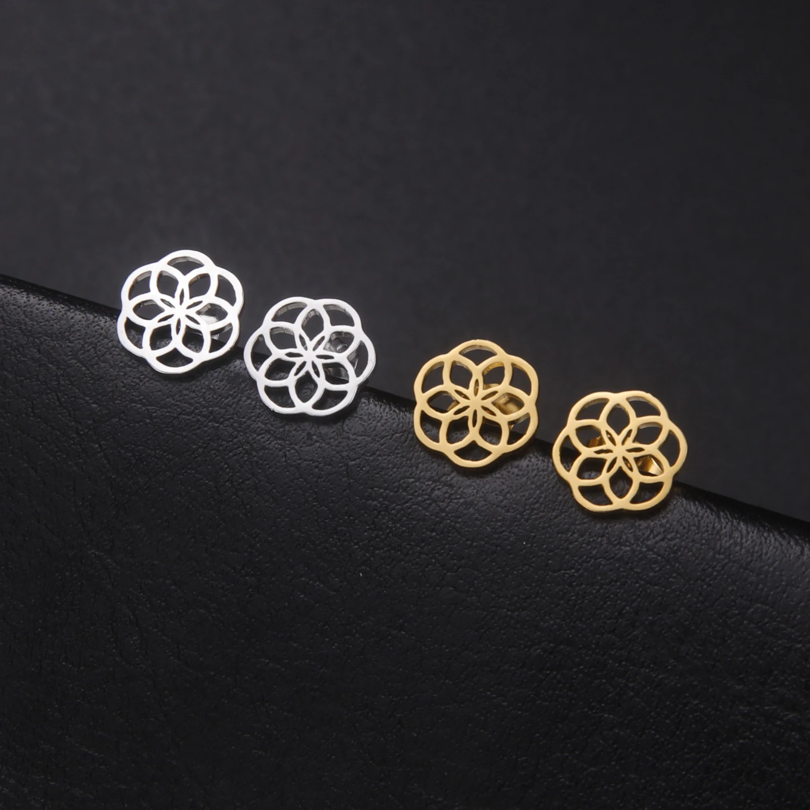 Geometrische Blume des Lebens Edelstahl Ohrringe für Frauen Samen Hexerei Ohr stecker Amulett