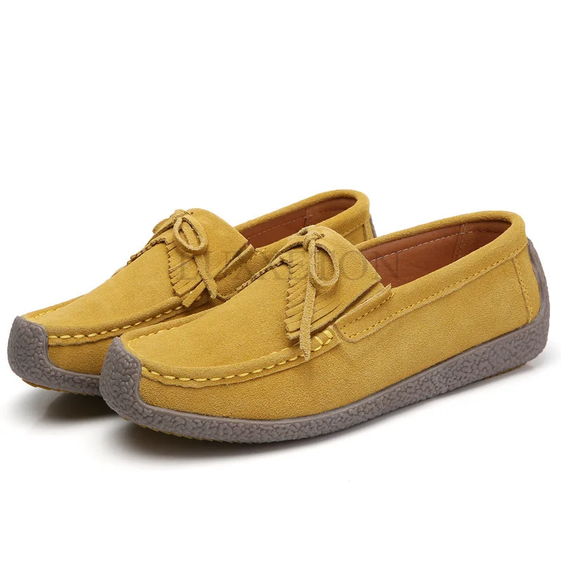 Soft Soled Genuine Leather Round Toe Flat Sole Solid Color Women Single Shoe Casual Versatile Breathable Women Bean Shoes