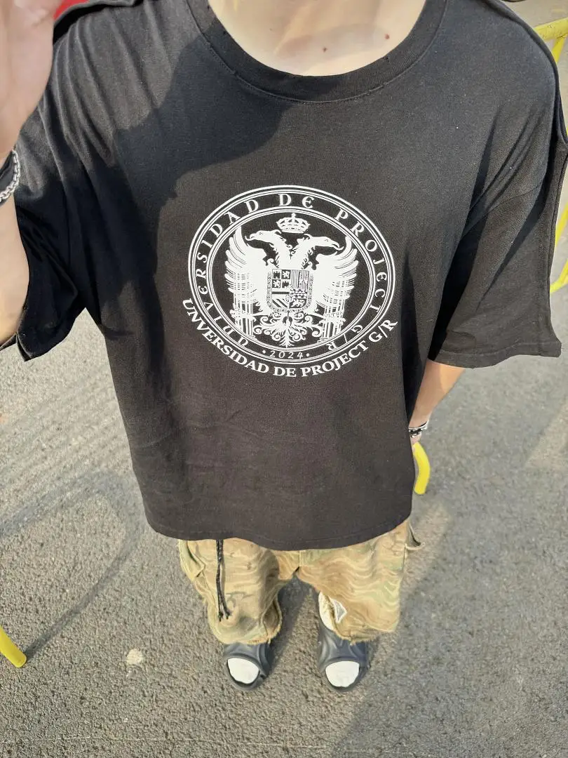 2026 Top Quality Distressed‑washed double‑headed eagle print reverse‑seam cut short‑sleeve American‑style casual T‑shirt