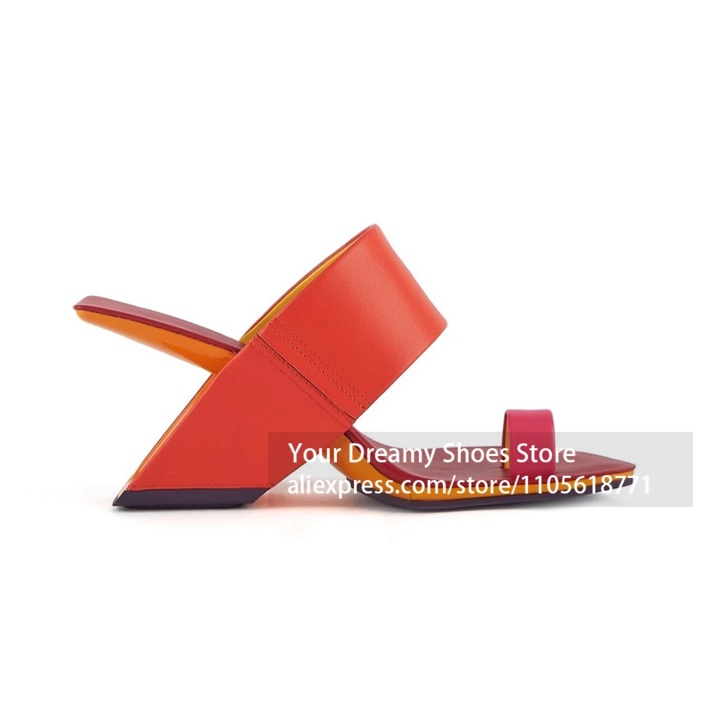 Metallic Geometric Asymmetrical Heel Square Toe Heel Glossy Mirror Finish Heel Fashion Dress Mule Modern Minimalist Heeled Slide