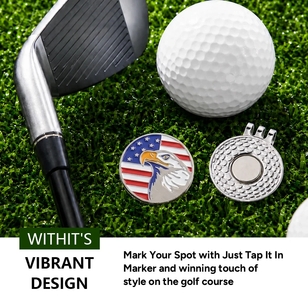 Funny American Flag Golf Ball Marker with Magnetic Hat Clip, USA Eagle Golf Accessories Gifts for Men Women, Removable Hat Clip image 6