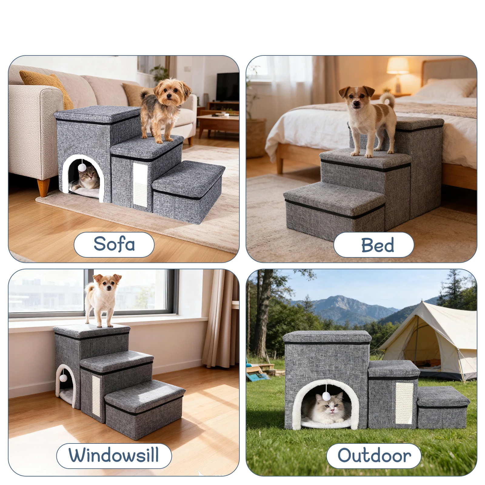 Pet Stairs Foldable Dog 3 Steps Ladder with Storage and Pet House for Older Dogs Pet with Joint Pain Sofa Bed Ladder Accessories view 5