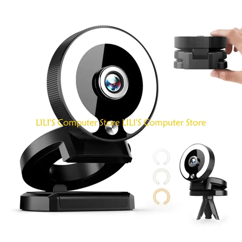 

A52B Professional 4K Webcam Auto Focuses Adjustable Brightness Rings Light For Streaming Meetings