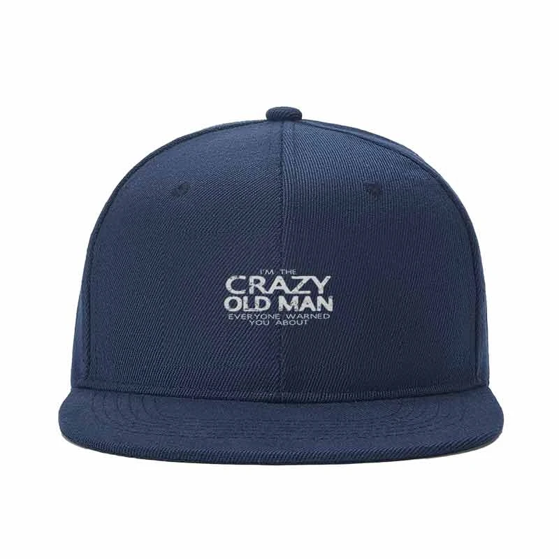 Men Women Unisex Flat Brim Snapback Cap I'm The Crazy Old Man Distressed Funny Slogan Graphic Hat Vintage Adjustable Breathable