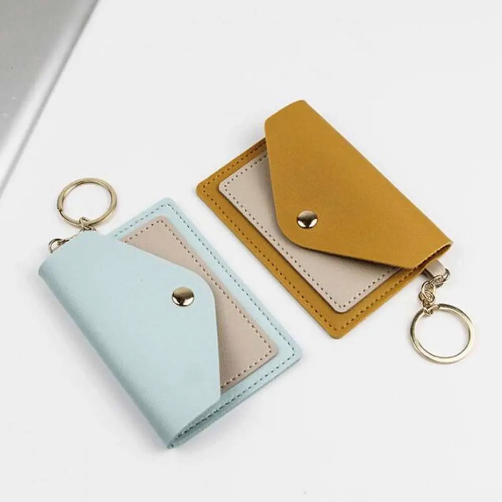 Candy Color Small Coin Pocket Student With Keychain Card Case Korean Style Card Holder Slim Wallet Coin Purse ID Card Holders