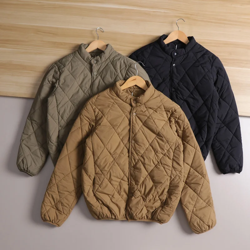 

Italian Luxury Thiened Diamond Pattern Stand Collar Men's Cotton Jaet Retro Layering Warmth Outerwear Faion Urban Sle