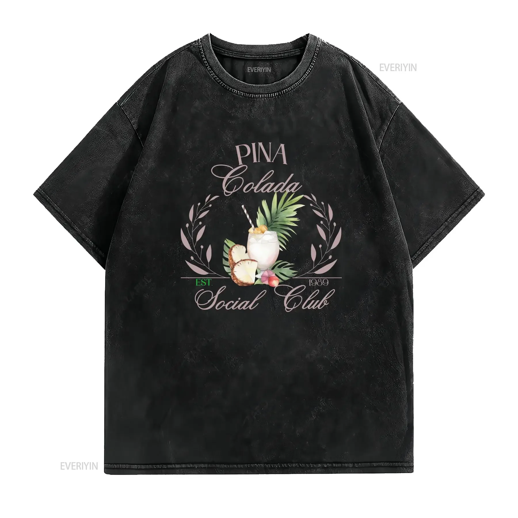 Vintage Retro Pina Colada Social Club Tropical Cocktail Pineapple Print Casual T Shirt vintage Washed Slightly Stylish homme