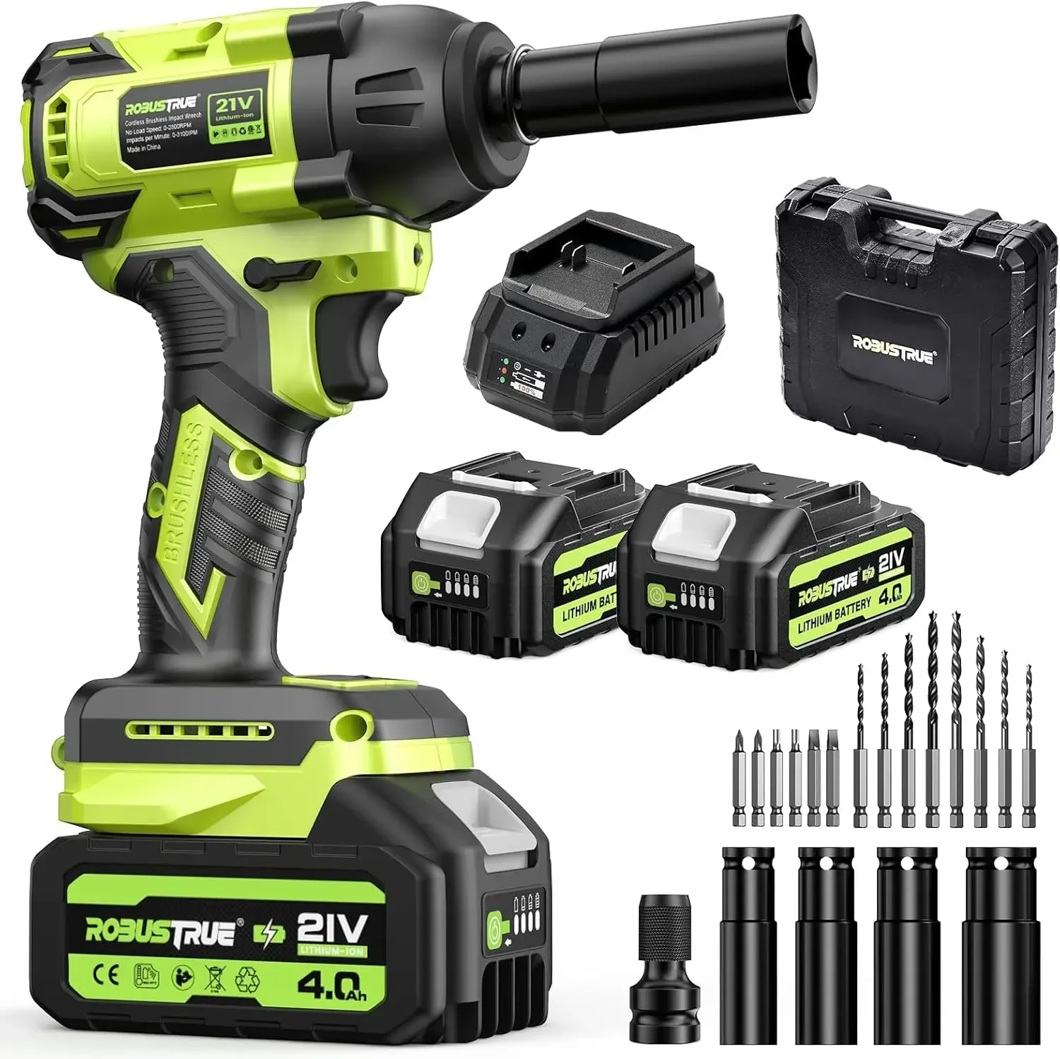 Cordless Impact Wrench, 406Ft-lbs (550N.m) Brushless 1/2 inch Impact Wrench, 2800RPM High Torque Impact Gun, 2x 4.0Ah Battery,