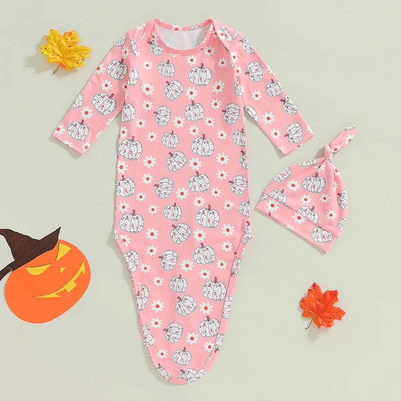 Newborn Halloween Gowns Long Sleeve Baby Sleep Bag Newborn Clothes Baby Wearable Blanket with Hat