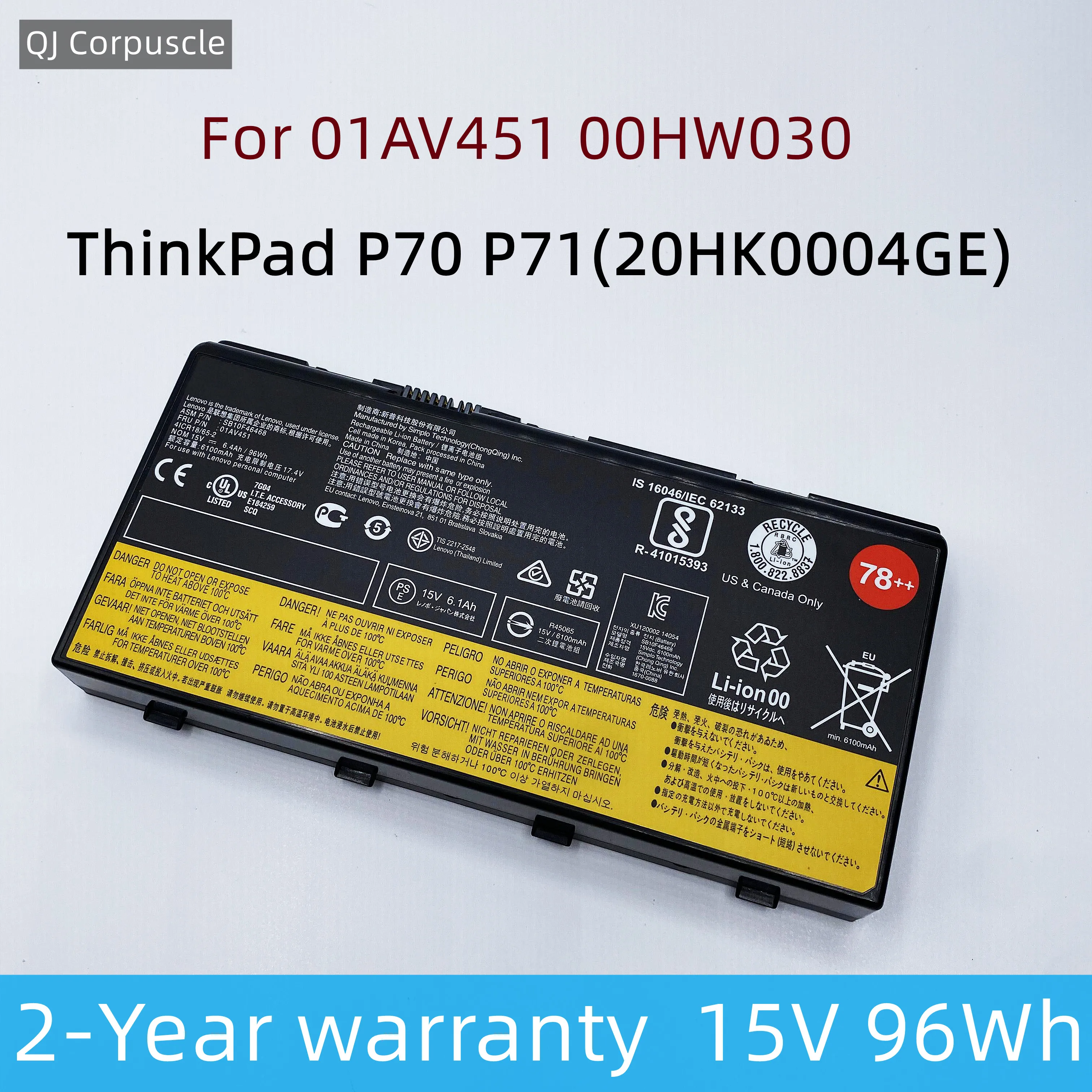 

New Original 01AV451 78++ 96W Laptop Battery 00HW030 SB10F46468 For ThinkPad P70 P71 20ER003QGE 5B10W13950 20HK0003GE 4X50K14092