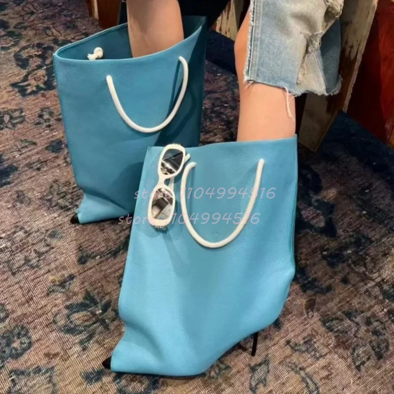 

Metal Pointed Toe High-Heeled Widetube Short Boots Women Solid Leather Slip On Ankle Boots Fashion Trendy Party Banquet Shoes